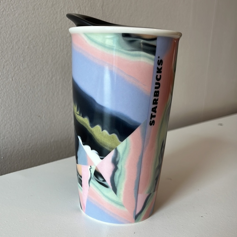 Starbucks 2014 Ceramic Pink Purple Abstract Marble Tumbler Discontinued HTF RARE